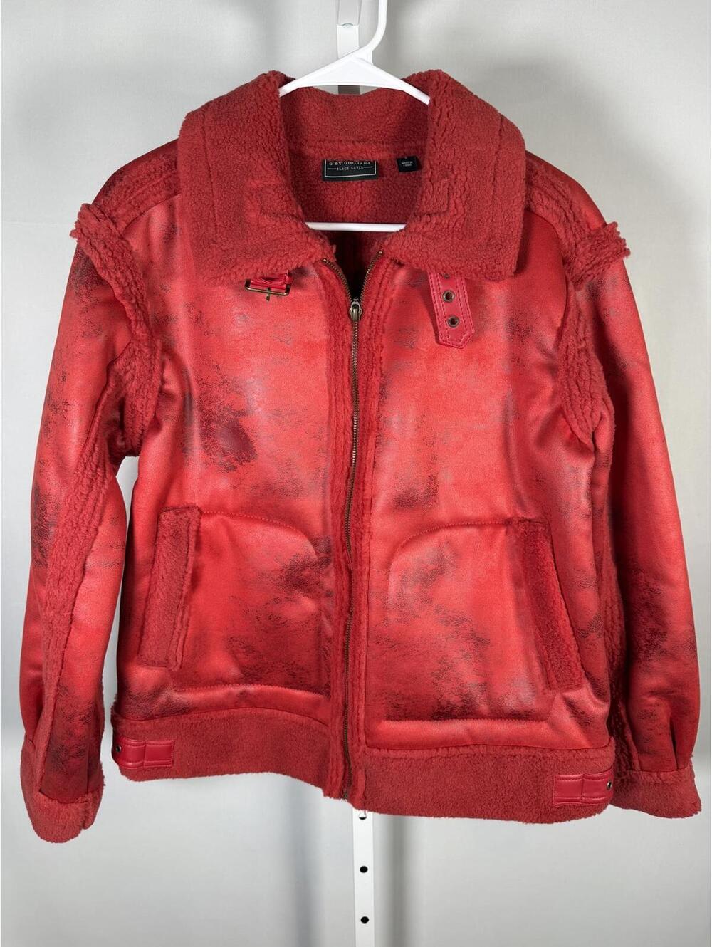 NWT G by Giuliana Faux Suede Shearling Zip Front Coat Red Size Small - Picture 2 of 6